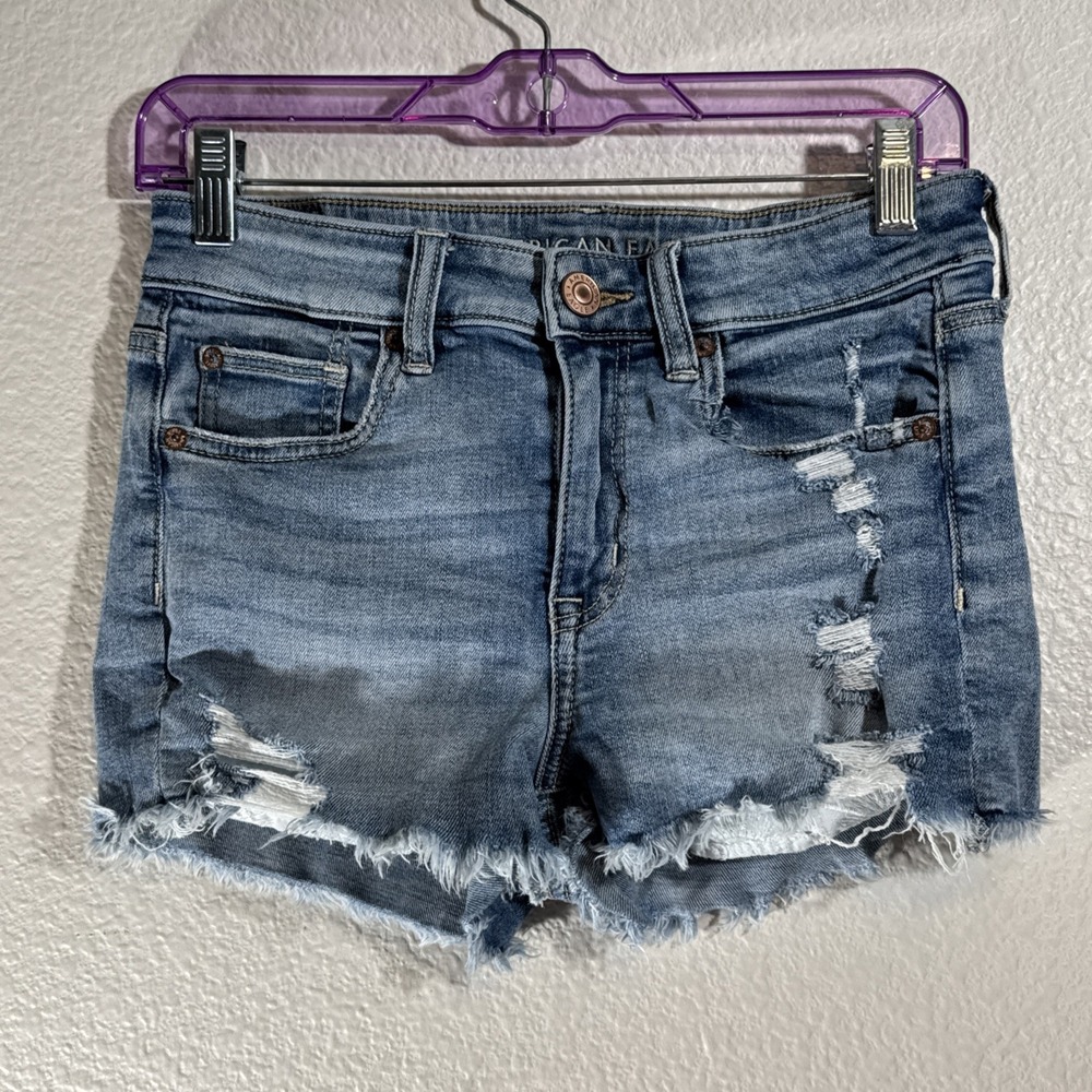 American Eagle 🦅 Womens Denim Jean Shorts 4 High Rise Shortie Super Stretch